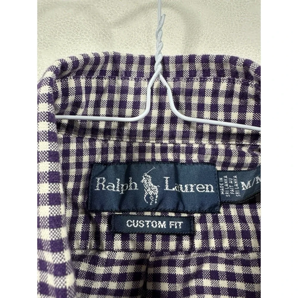 Polo Ralph Lauren Custom Fit Gingham Button Down Shirt‎ Purple White Mens Medium